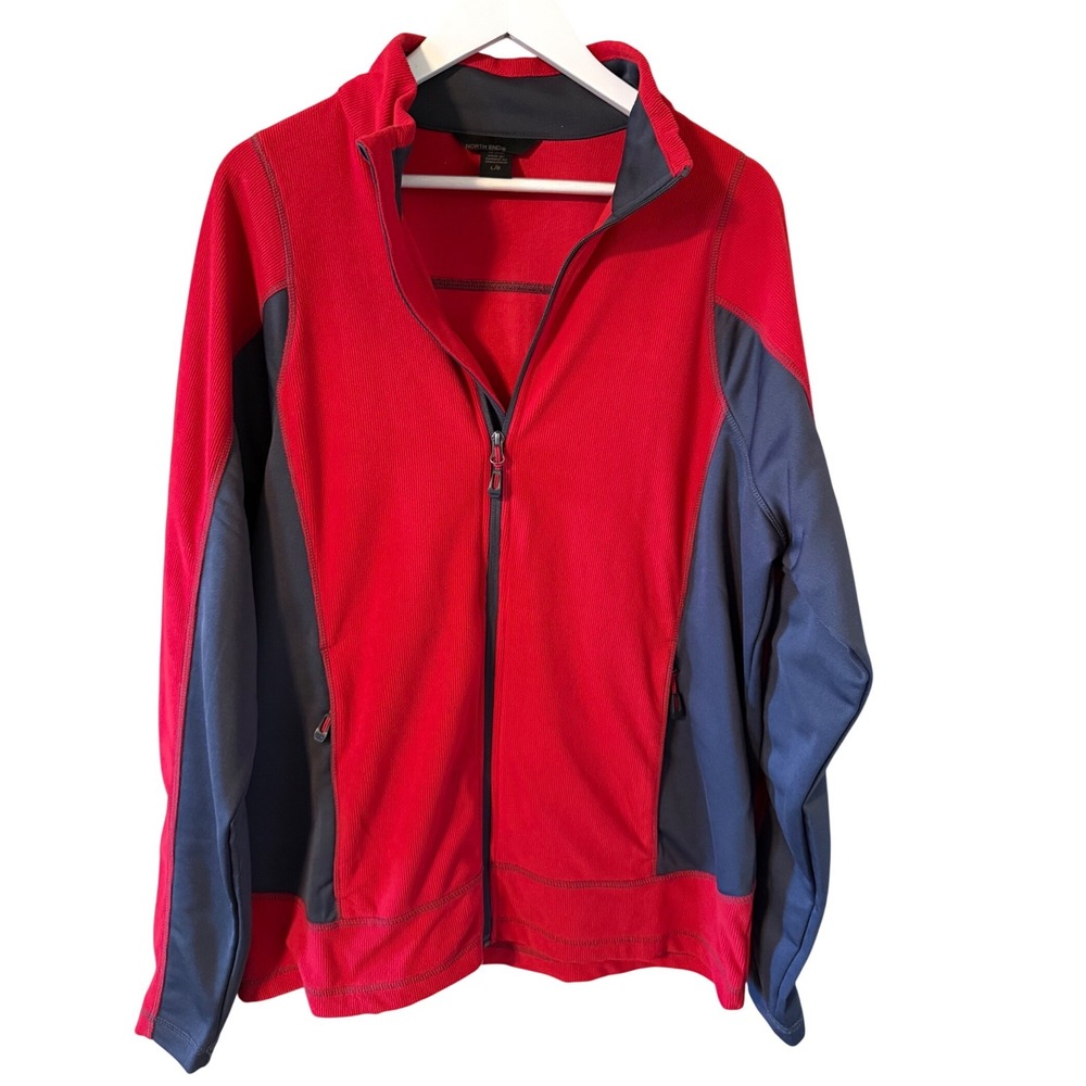North End Mens Full Zip Fleece Jacket Red Gray Mock Neck Size Large L Colorblock - Picture 1 of 7